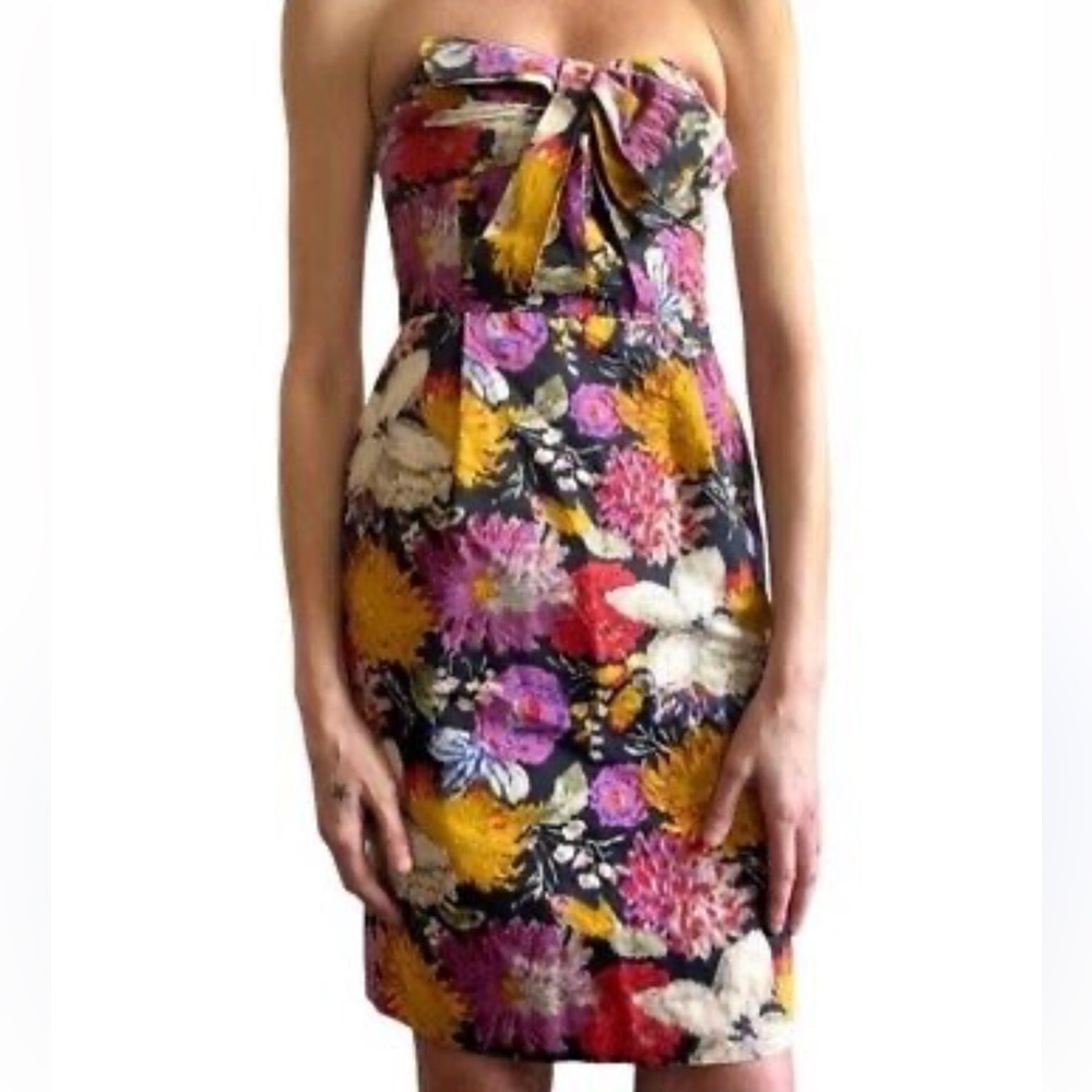 Anthropologie Moulinette Seurs Floral Bow Strapless Mini Dress